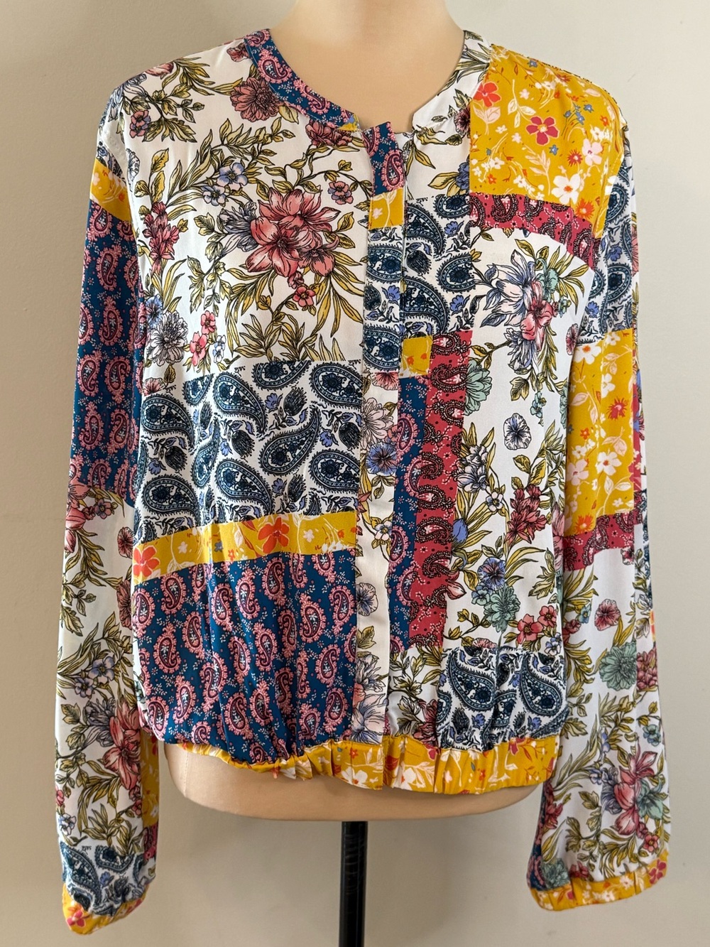 M by Marled top paisley floral patchwork boho colorful XL